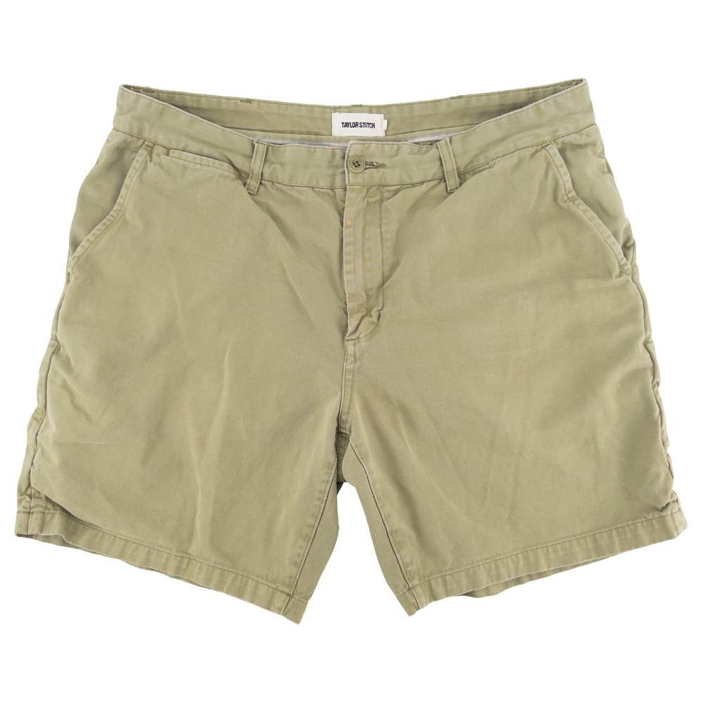 Taylor Stitch Mens 35 Foundation Shorts Olive Green Organic Cotton Gorpcore
